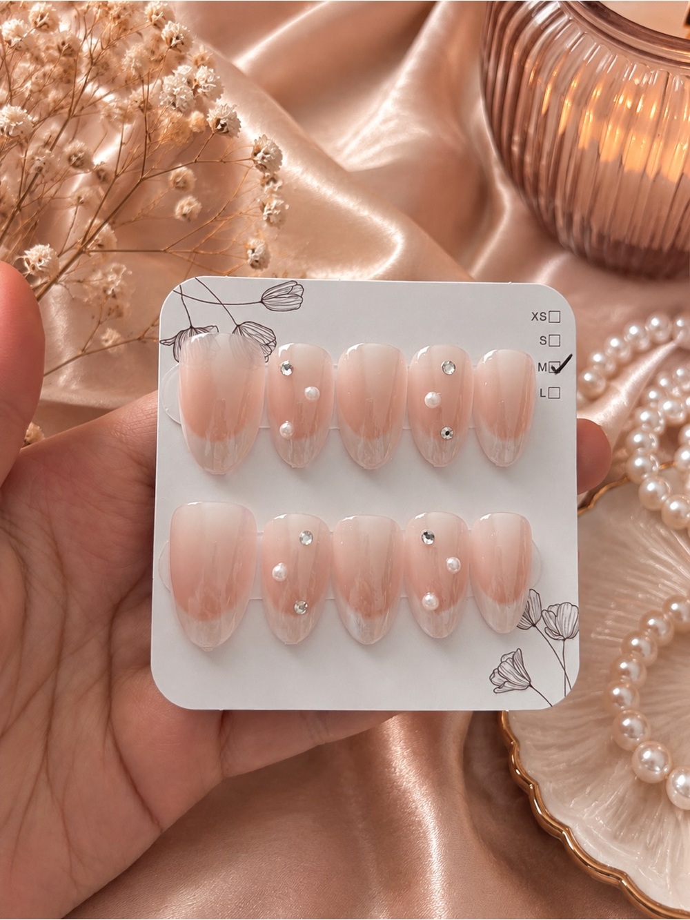 Kiss Glam Nude Pearl & Rhinestone Press-On Nails